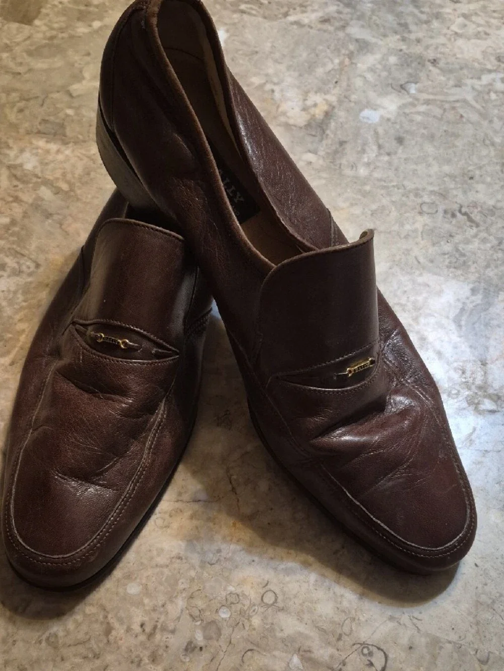 Bally Dark Brown Leather Slip-On Loafers with Gold Accent